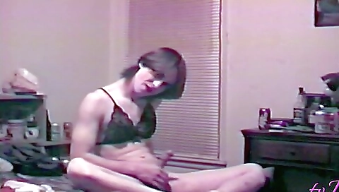 Brunette with tanned face shows off her body in stockings