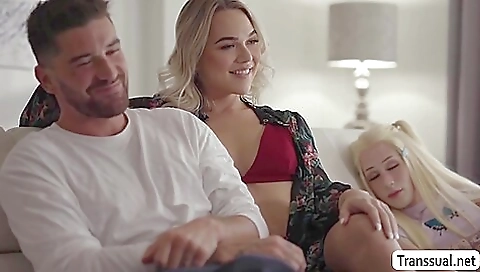 Blonde shemale gets a blow job from her stepdaddys cock