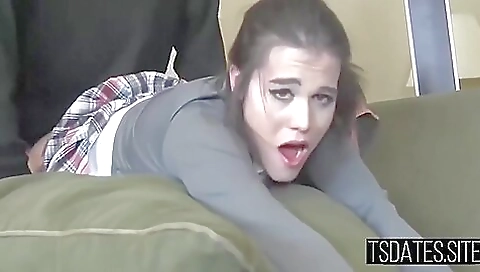 Small titted amateur trans girl gets her asshole penetrated