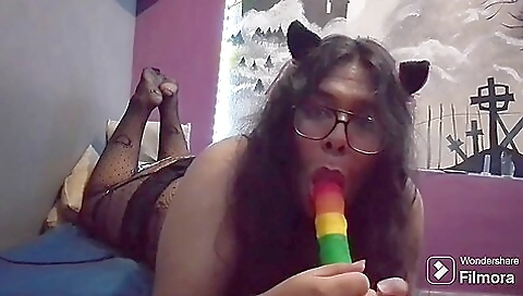 Latina girl has her asshole filled with a dildo in amateur porn