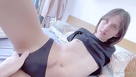 A brunette with small tits gets a cumshot in her mouth