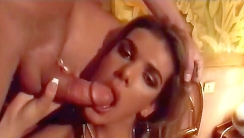 Busty brunette and blonde have a threesome with a guy