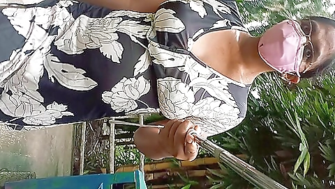 Beautiful amateur woman with nice body moves outdoors