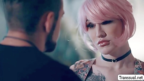 Busty shemale lets her stepbrother bareback her in this porn