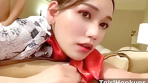 Asian babe fucks her pussy and anal in her clothes