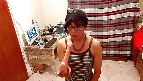 Latina babe in lingerie fucked with a dildo and a toy