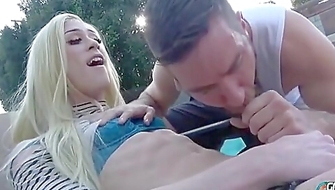 Sexy blonde plays with the pool guy in her anal hole