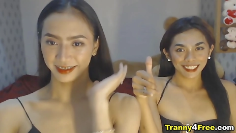 Busty shemale gets double cock in throat and pussy