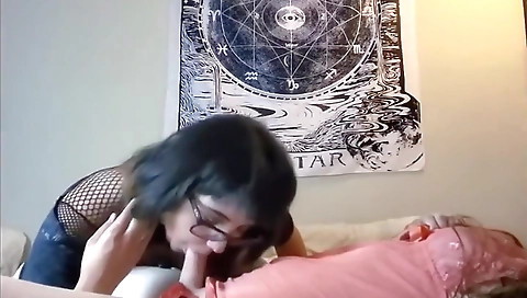 Shemale gets fucked and gets a blowjob by her friend