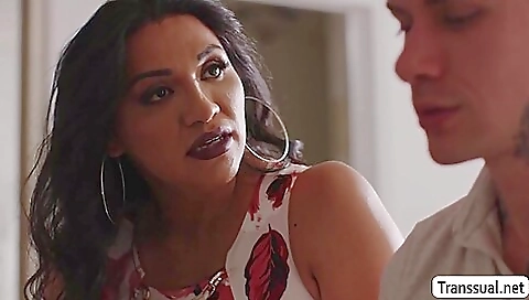 Brunette takes his dick in her mouth and then it goes in her ass