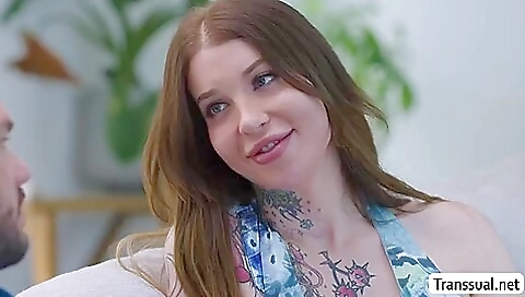 Anal bareback movie with a big black dick on a tattooed shemale